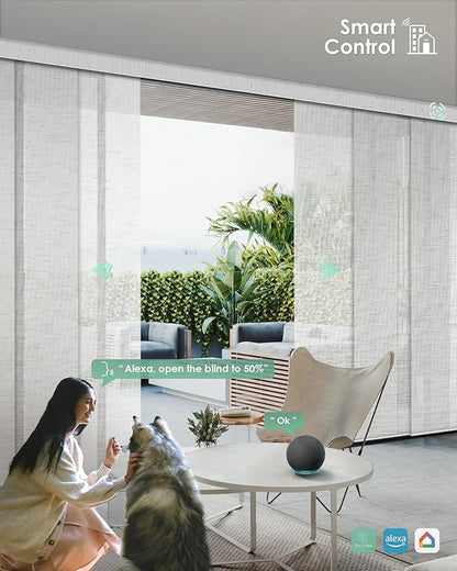 Yoolax Custom XL Smart Sliding Door Blinds, Motorized Sliding Panel Blinds Compatible with Alexa, Fabric Shading Vertical Rechargeable Battery Shades for Glass Doors(Starry White)