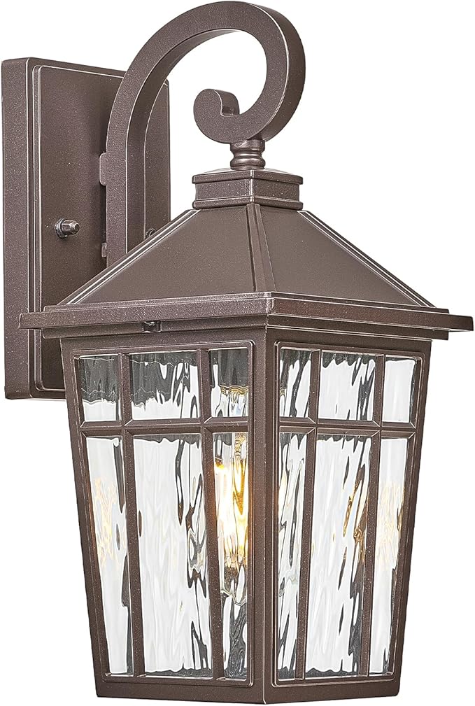 Porch Lights Outdoor 14 Inch Height Exterior Lighting Fixtures ORB Finish and Water Ripple Glass Outside Lights for House Garage and Garden E26 Socket