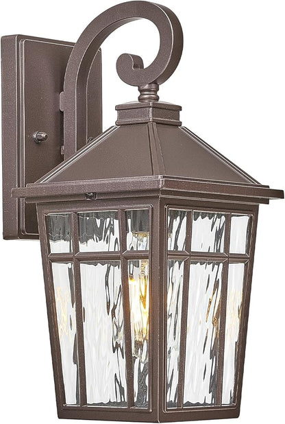 Porch Lights Outdoor 14 Inch Height Exterior Lighting Fixtures ORB Finish and Water Ripple Glass Outside Lights for House Garage and Garden E26 Socket