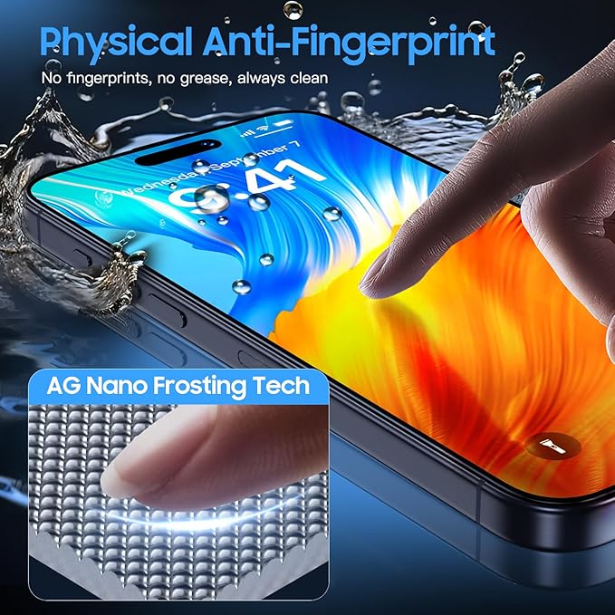 Uyiton for iPhone 15 Pro Matte Screen Protector, Anti-Fingerprint [Easy to Install] Anti-Reflection Shatterproof Full Coverage [Case Friendly] Anti-Glare 9H Tempered Glass Screen Cover, 2 Packs