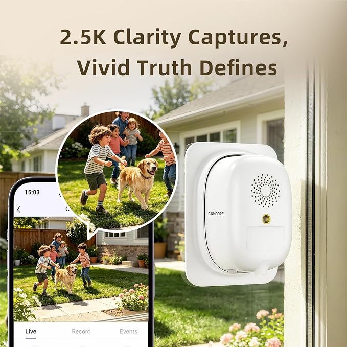 2.5K Window Security Camera for Home, Wireless No Drill Anti-Glare, Free AI Human/Vehicle/Pet Detection, Color Night Vision, 5000mAh Battery & Wired Dual Power, Indoor/Outdoor, 24/7 Recording