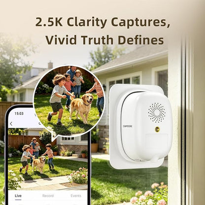 2.5K Window Security Camera for Home, Wireless No Drill Anti-Glare, Free AI Human/Vehicle/Pet Detection, Color Night Vision, 5000mAh Battery & Wired Dual Power, Indoor/Outdoor, 24/7 Recording