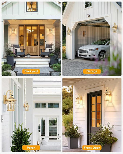 Motion Sensor Front Porch Light, Gold Outdoor Light Fixture Wall Mount, Outdoor Wall Lantern Sconce Light with Beveled Glass, Waterproof Carriage Lights Exterior, Coach Lights for Garage, Patio