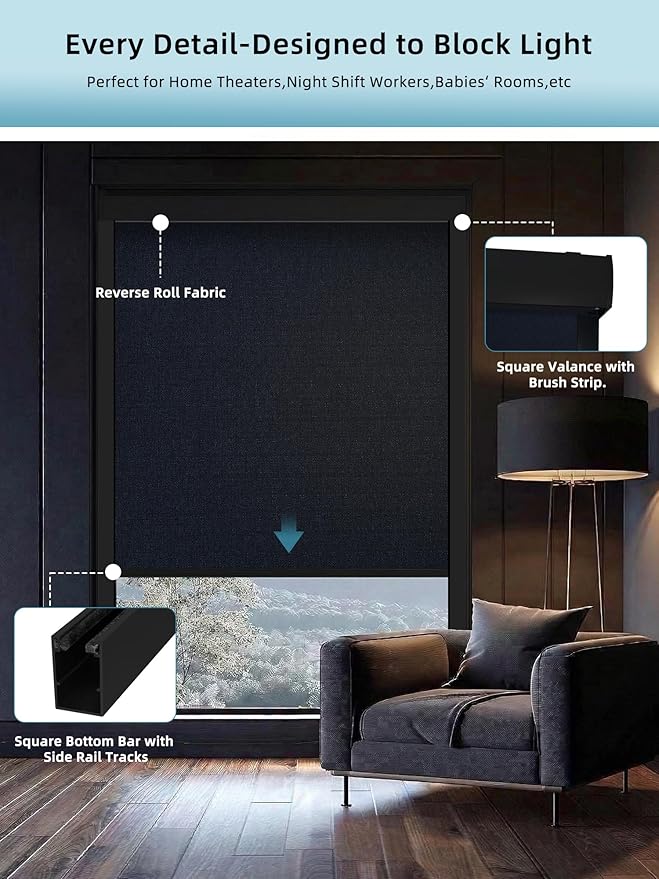 SmartWings Motorized Smart Blinds with Remote, Custom Automatic 100% Blackout Roller Shade Compatible with Alexa/Homekit/Google, Electric Smart Blinds for Indoor Windows, Eclipse Denim