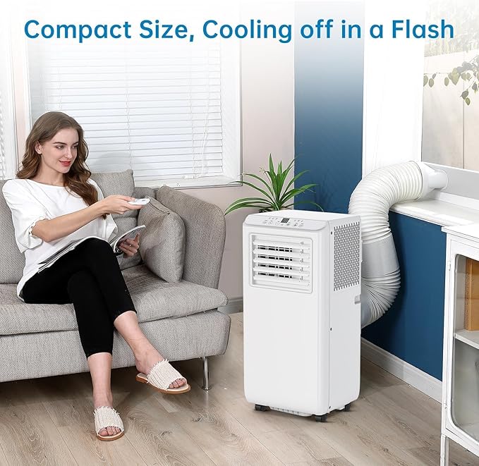 GarveeLife Portable Air Conditioner,10,000 BTU for Rooms up to 450 Sq.Ft., Smart Compact AC Unit with Cooling, Dehumidifier, Fan, Remote Control and Window Kit, White