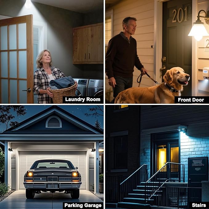 Motion Sensor LED Bulbs 12W (100W Equivalent) - Auto On/Off Dusk to Dawn Security Lighting, 5000K Daylight, Energy-Saving Indoor Outdoor Bulbs for Porch, Stairs, Hallway (2-Pack)