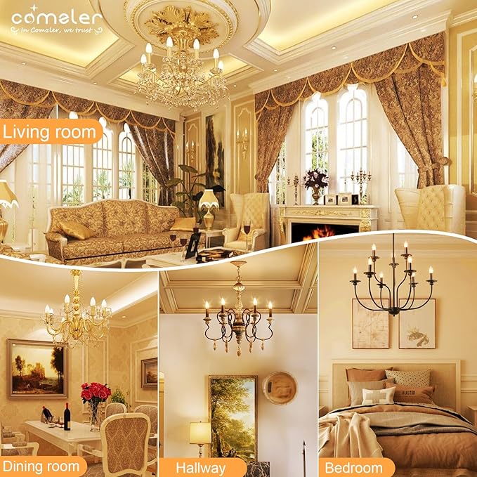 comzler Type B Shape LED Ceiling Fan Light Bulbs E12 Small Base, 2700K Soft Warm White LED Candelabra Bulb 6W (60watt Equivalent), Chandelier Light Bulbs 500 Lumens No-Dimmable 8 Pack