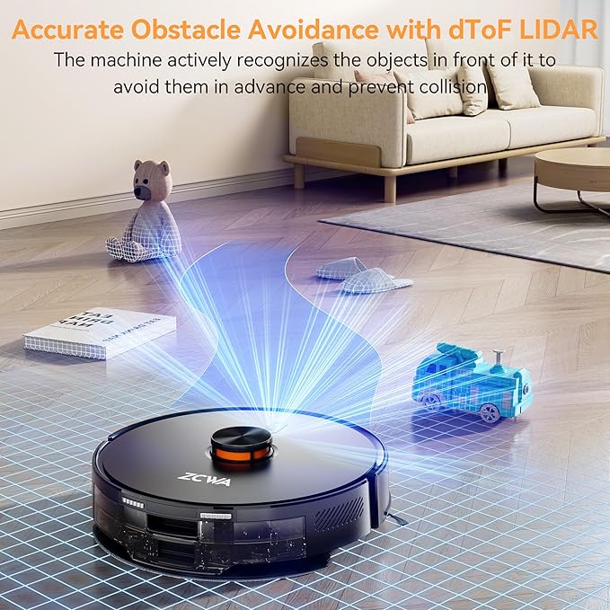 ZCWA Robot Vacuum and Mop Combo, 10000Pa Max Suction, Robotic Vacuum with LiDAR Navigation Smart Mapping, 90 Day Self-Emptying, 160 Min Runtime, 3.5L Dust Bin, Ideal for Hard Floor