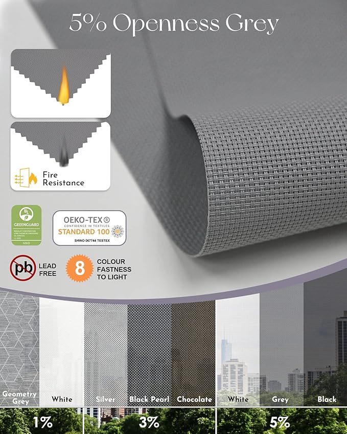 Graywind Motorized Solar Shades Compatible with Alexa Google Remote Electric Window Shade Fireproof Smart Roller Blinds with Valance for Home Office Patio, Custom Size (5% Openness Grey)