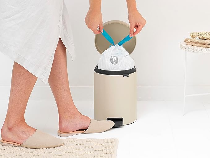 Brabantia New Icon Step Trash Can (1.3 Gal/Soft Beige) Soft Closing Kitchen Garbage/Recycling Can with Removable Bucket