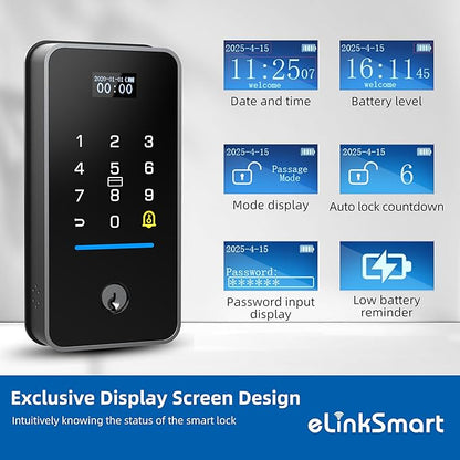 eLinkSmart Fingerprint Keyless Entry Door Lock with Door Magnetic Sensor, Keypad Smart Deadbolt Lock for Home Hotel Apartment Built-in Wi-Fi and Doorbell No hub No Drilling USB C Charging