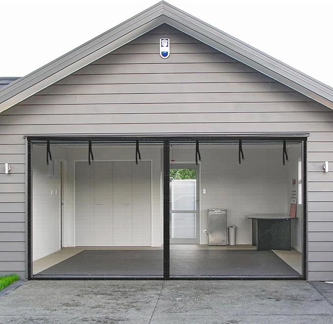 Garage Door Screen for 1 Car, 2 Car Garage, Magnetic Closure Heavy Duty Weighted Bottom Fiberglass Mesh Keep Annoying Animal Out (Black, 13.12 ft x 8.13 ft)
