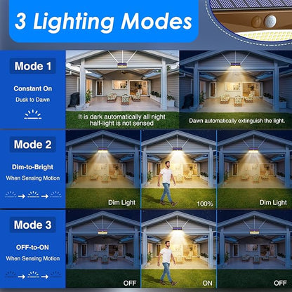 2 Pack 368 LED Solar Lights Outdoor Motion Sensor, Solar Fence Light with 3 Lighting Modes, Solar Powered Security Lights Waterproof for Outside Yard Wall Garden Backyard,Brown Warm