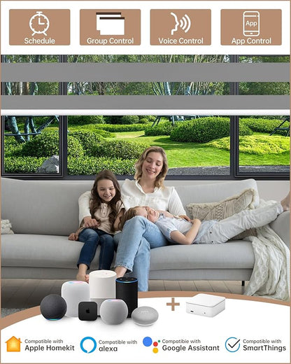Kincmo Motorized Blinds with Remote, Motorized Zebra Shades Work with Apple Homekit,Alexa,Google Home, Customized Electric Blinds with Remote,App,Voice Control (100% Blackout Gentle Grey)