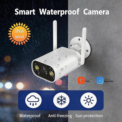 Security Camera Outdoor 2K 3MP, HD WiFi 2.4G Home Security Camera for Outside with IR & Color Night Vision, 2-Way Audio, IP66 Waterproof, Tuya/Smart Life App, Cloud & SD Card Storage (No SD Card)