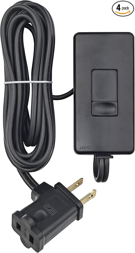 Leviton Tabletop Slide Control Lamp Dimmer, 300W, 4 Pack, TBL03-10E, Black