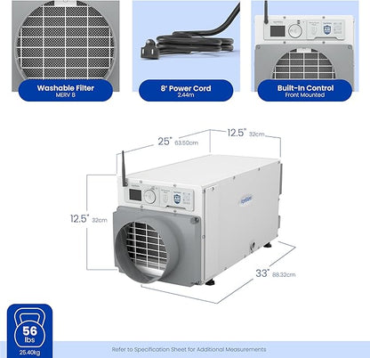 AprilAire E070W Smart Wi-Fi Crawl Space Dehumidifier, 70-Pint Commercial Whole-House Dehumidifier for Basement, Crawlspace & Home up to 2,200 Sq. Ft. with Pump, Drain Hose, Hanging Kit, MERV 11 Filter
