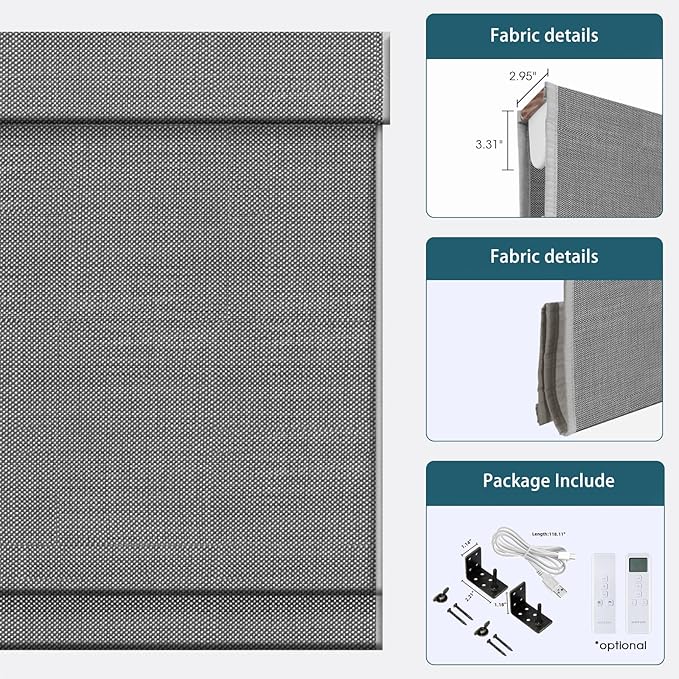 Motorized Roman Shades with Remote,Wooden Blinds Compatible with Alexa/Google/Apple Homekit,Natural Woven Wood Blinds,Electric Blinds Customized Size,Crocheting Chocolate