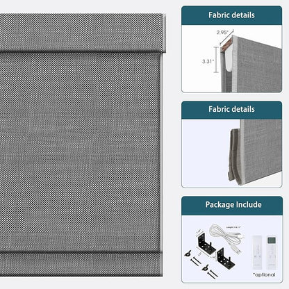 Motorized Roman Shades with Remote,Wooden Blinds Compatible with Alexa/Google/Apple Homekit,Natural Woven Wood Blinds,Electric Blinds Customized Size,Crocheting Chocolate