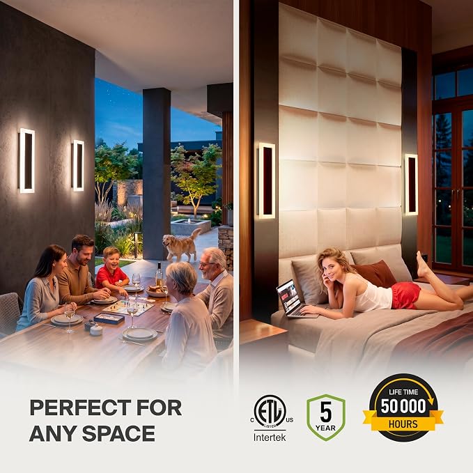 ASD LED 18" Long Wall Mount Light Fixture, Outdoor & Indoor Linear Sconce | 3CCT, Dimmable, Waterproof, Anti-Rust, ETL Listed | 18W 1570LM 3000-5000K 100-277V | Exterior Porch Lighting | Black