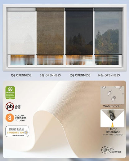 Yoolax Motorized Solar Shades Light Filtering Motorized Blinds with Remote Smart Blinds Compatible with Alexa, Google, Flame Retardant Roller Shades for Windows, Customized (3% Openness Soft Beige)