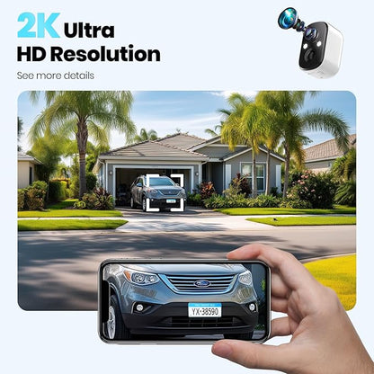 Techage Security Cameras Wireless Outdoor, 2K Battery Powered Cameras for Home Security with AI Motion Detection, 2.4G WiFi, Color Night Vision, 2-Way Talk, IP66 Waterproof, Cloud/SD Storage 2 Pack
