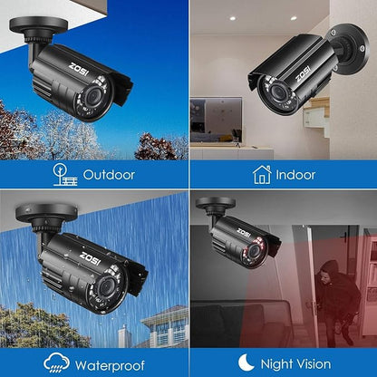 ZOSI 1080P HD TVI Security Camera for Home Office Surveillance CCTV System Bullet BNC Camera with Night Vision Black（Renewed）