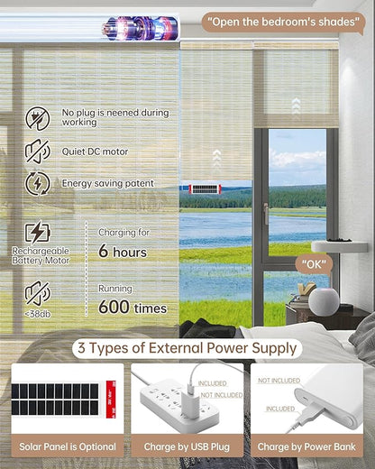 Kincmo Motorized Blinds with Remote, Light Filtering Roller Shades Work with Apple Homekit,Alexa,Google Home, Custom Electric Blinds with App,Voice Control (50% Blackout Woven Stone)