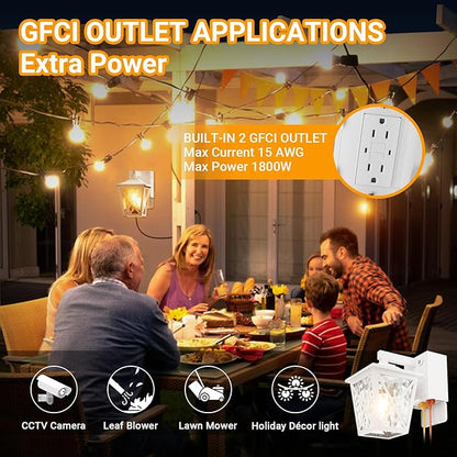 Ehaho Porch Lights with Outlet, Dusk to Dawn Outdoor Light with Built-in GFCI Outlet, Waterproof Anti-Rust Lantern for Front Door (White 1 PC)