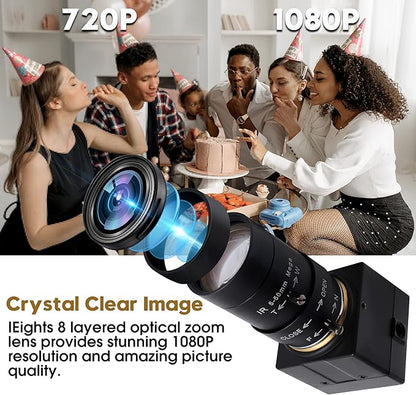 1080P USB Webcam with Zoom 5-50mm, Variable Focus, High Speed 100fps, UVC USB2.0 for PC & Industrial Video