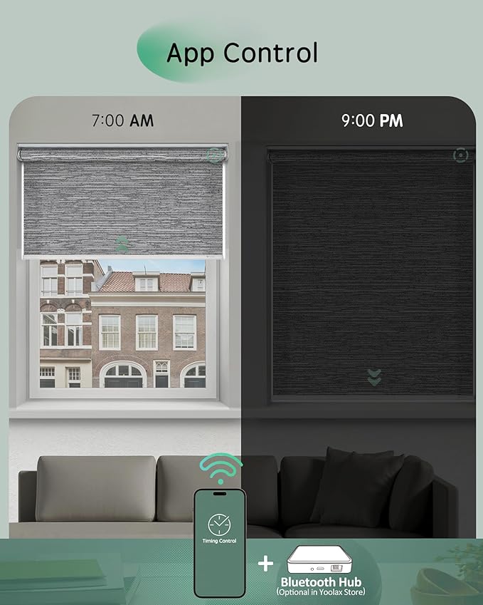 Yoolax Motorized Shades App Control, Light Filtering Automatic Blinds for Indoor Windows, Electric Roller Shades for Bedroom Living Room Office (Soft Jacquard Gray, 32" W x 72" H)