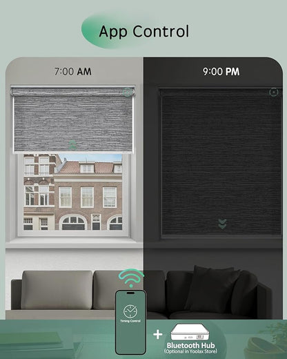 Yoolax Motorized Shades App Control, Light Filtering Automatic Blinds for Indoor Windows, Electric Roller Shades for Bedroom Living Room Office (Soft Jacquard Gray, 34" W x 72" H)