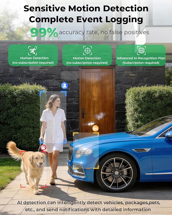 Solar Security Cameras Wireless Outdoor, 5G&2.4GHz Cameras for Home Security, 2K Solar Outdoor Camera, Color Night Vision, AI Human Detection, 2-Way Talk, Siren Alarms (2-Pack)
