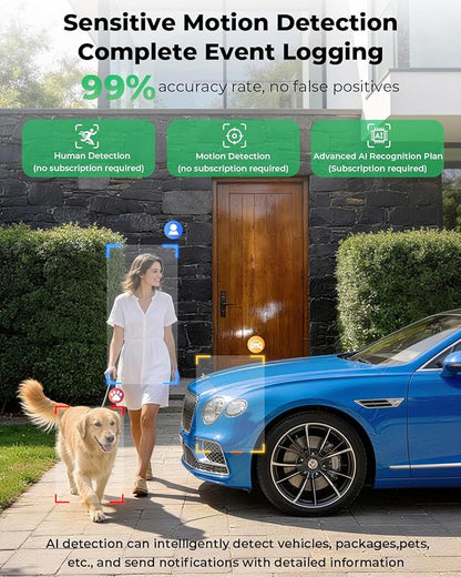 Solar Security Cameras Wireless Outdoor, 5G&2.4GHz Cameras for Home Security, 2K Solar Outdoor Camera, Color Night Vision, AI Human Detection, 2-Way Talk, Siren Alarms (2-Pack)