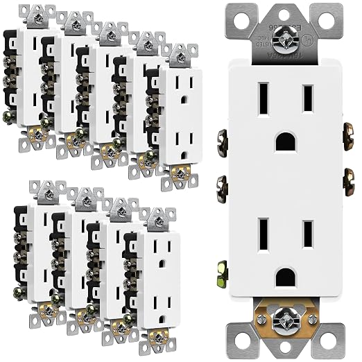 ENERLITES 10 Pack Decorator Wall Outlet, 15A Standard Electrical Receptacle | Self-Grounding, UL Listed, 5-15R, 125V, Non-Tamper Resistant Residential Outlets for Home, Kitchen, Bathroom, White