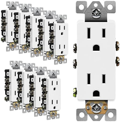 ENERLITES 10 Pack Decorator Wall Outlet, 15A Standard Electrical Receptacle | Self-Grounding, UL Listed, 5-15R, 125V, Non-Tamper Resistant Residential Outlets for Home, Kitchen, Bathroom, White
