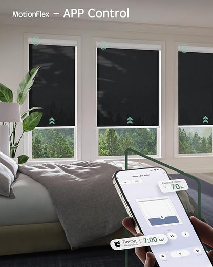 Yoolax Motorized Shades Dual Control, MotionFlex Motorized Solar Shades with App & Manual Control, Fireproof Waterproof Automatic Blinds for Indoor Windows, Custom Size (5% Openness Black)
