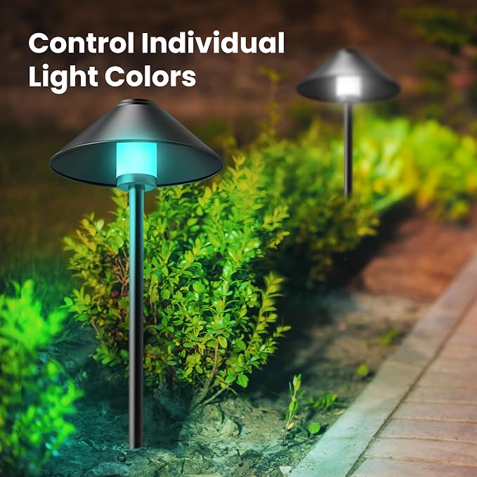 Feit Electric Smart Outdoor Cone Path Lights, 100 Lumens, Color Changing & Tunable White, Music Sync, Works with Alexa & Google Home, App & Remote Control, 15,000-Hour Lifetime, PATH/RGBW/AG/4, 4-Pack
