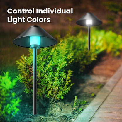 Feit Electric Smart Outdoor Cone Path Lights, 100 Lumens, Color Changing & Tunable White, Music Sync, Works with Alexa & Google Home, App & Remote Control, 15,000-Hour Lifetime, PATH/RGBW/AG/4, 4-Pack
