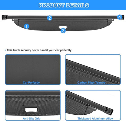 AUXKO Retractable Cargo Cover for Hyundai Santa Fe 2026 2025, Trunk Cover Luggage Security Shade Cover for 2026-2024 Hyundai Santa Fe Shielding Shade Anti-Peeping Luggage Privacy Screen, Carbon Fiber