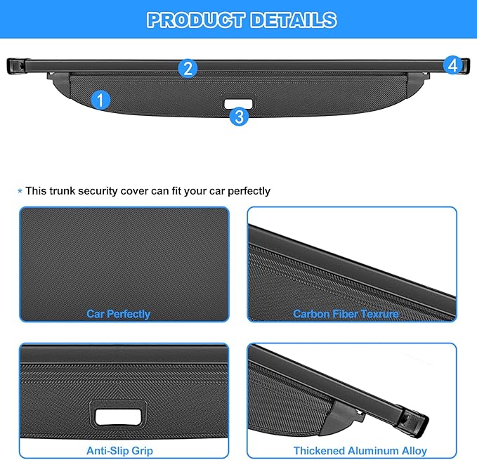 AUXKO Retractable Cargo Cover for Chevy Blazer EV/Honda Prologue 2026-2024, Luggage Security Shade Cover for 2025 Blazer EV/Prologue Shielding Shade Anti-Peeping Luggage Privacy Screen, Carbon Fiber