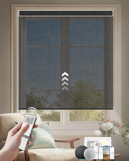 Kincmo Motorized Blinds with Remote, Light Filtering Roller Shades Work with Apple Homekit,Alexa,Google Home, Custom Electric Blinds with App,Voice Control (50% Blackout Eclipse Shadow Black)