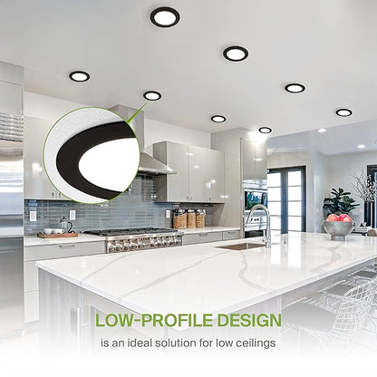 ASD 6 Pack LED Recessed Lighting 4 Inch, 5 CCT 2700K-5000K CRI90+, 12W 50W Eqv, Ultra Thin Dimmable Ceiling Lights with J Box, Canless Wafer Downlight, Round Slim Panel Light, UL Energy Star, Black