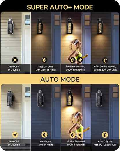 EDISHINE Motion Sensor Porch Lights Outdoor, Dusk to Dawn Exterior Lighting Fixtures with Crystal Bubble Glass, LED Outside Wall Sconce Lantern for Garage 1100 Lumen