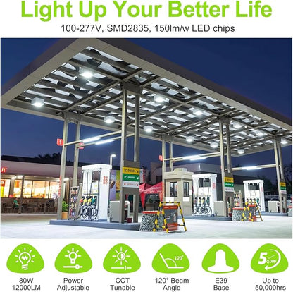 LED Corn Light Bulb 80W 64W 48W Adjustable, E39 Base LED Light Bulb 5700K 5000K 4500K, DLC ETL Listed 12,000LM Commercial High Bay Fixture for Warehouse Shoebox Park lot Area Lighting, AC 100V-277