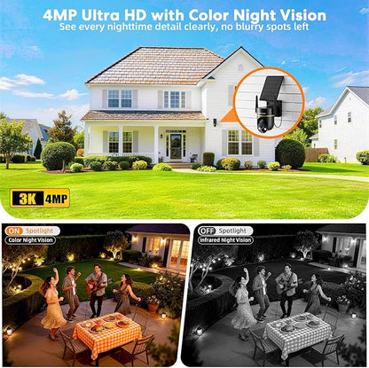 5G&2.4GHz 4MP Solar Security Camera Wireless Outdoor, 100% Wire-Free Home Security Camera w/ WiFi 6, Battery Powered Outdoor Camera, 360° PTZ, Color Night Vision, AI Motion Detection, IP65 Waterproof