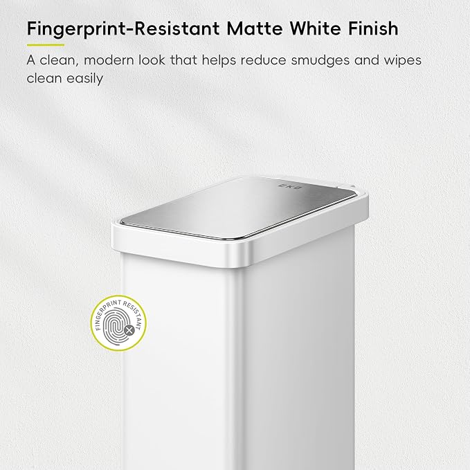 EKO Hudson Slim 50L / 13.2 Gal Stainless Steel Step Trash Can, Matte White