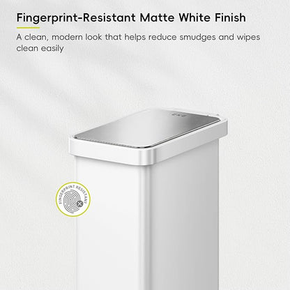 EKO Hudson Slim 50L / 13.2 Gal Stainless Steel Step Trash Can, Matte White