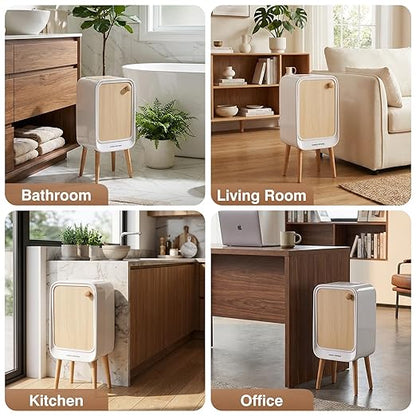 Motion Sensor Touchless Trash Can for Living Room Bedroom, 5.3 Gallon/20L Automatic Stainless Steel Slim Tall Garbage Can with Butterfly Lid&Legs, Wood Color