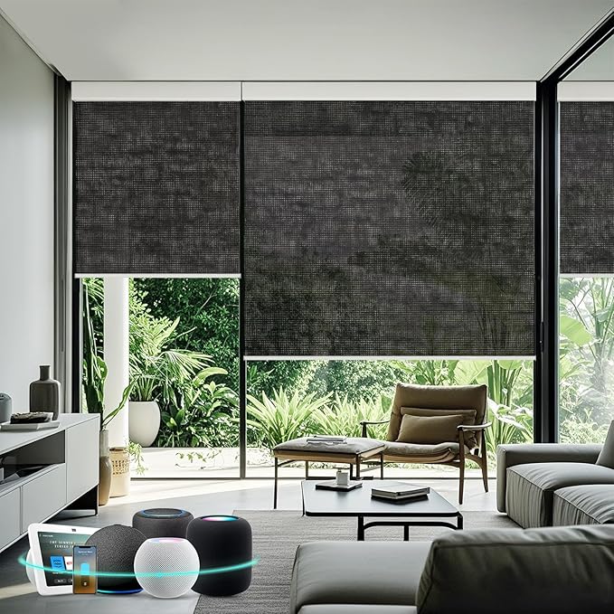 Aprilsmart Motorized Blinds with Remote,Light Filtering Motorized Roller Shades Work with Apple Homekit,Alexa,SmartThings,Google Home,Customize Blinds(Sunscreen Black-61)